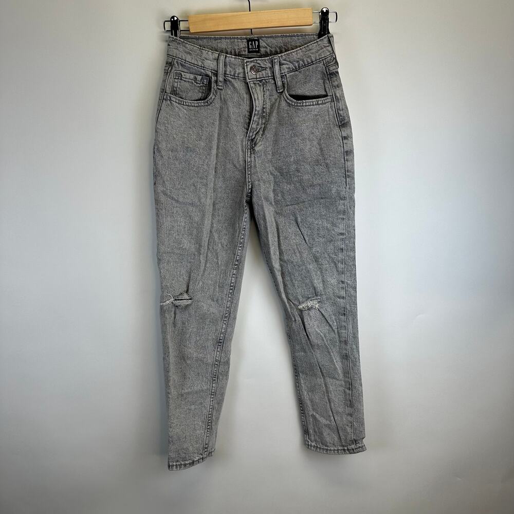 Gap Gray Wash Distressed High Rise Mom Jean Girls Size 12
